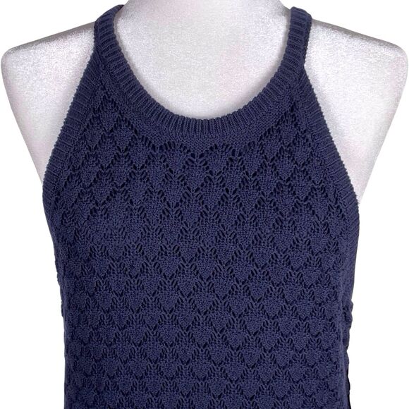 NWT Eliza J Crochet Halter Midi Dress Size XL Navy Blue Sleeveless Fitted Knit - Picture 16 of 16